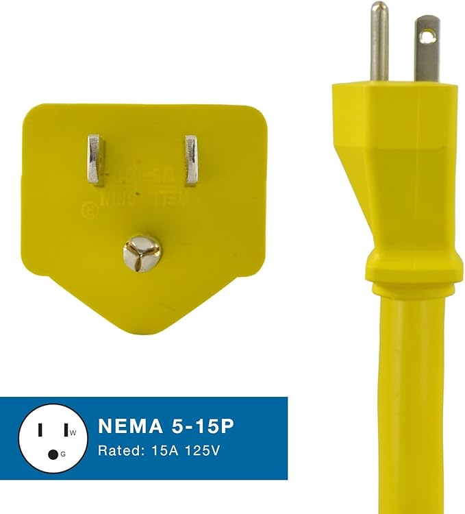Conntek 14222 RV 1.5-Foot Pigtail Adapter Power Cord 15 Amp Male Plug To 50 Amp 125/250 Volt Locking Female Connector  Yellow