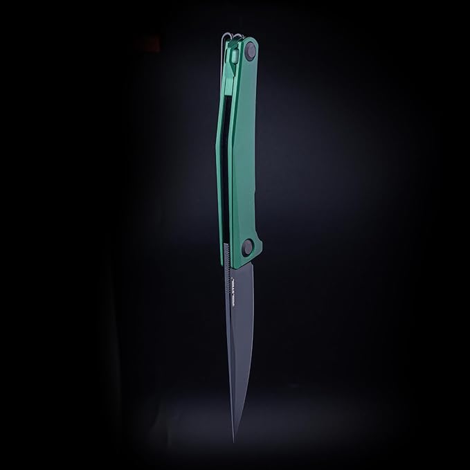 Real Steel Teres lightweight EDC Flipper Knife 3.11'' Nitro-V ‎Black PVD Hollow-Ground BladeAluminum HandleLiner Lock Knife Gentleman's Knife with Pocket ClipHunting Camping Hiking Fishing Knife