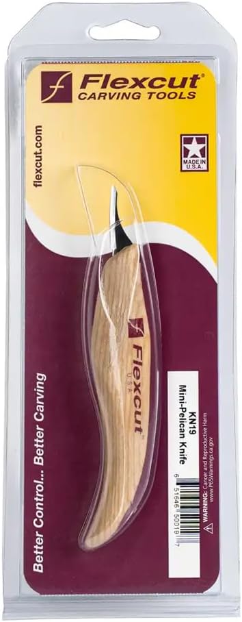 FLEXCUT Wood Carving Tools | Mini Pelican Knife | Honed and Polished Ultra-Thin 1095 High Carbon Steel Blade | 7/8 Inch | KN19 | Made in the U.S.A.