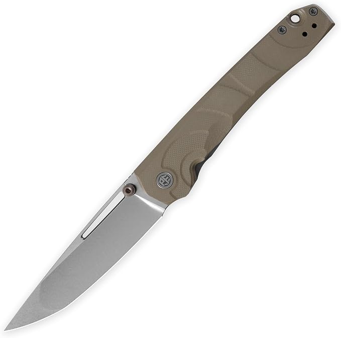 Petrified fish PFP11 Ripple Folding Knife3.78 14C28N Steel Hollow Blade G10 Handle Folding Pocket Knife for Camping EDC Outdoor (Khaki Stonewashed)