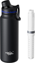 Membrane Solutions C3 Filtered Water Bottle 32oz Stainless Steel Water Bottle with Replaceable UF+ACF Filter Cartridge Portable Water Filter Travel Hiking &amp Camping for Drinking Water