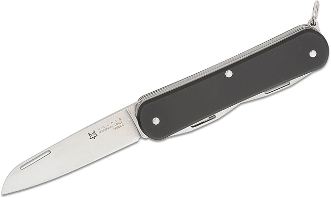 Fox Knives Vulpis FX-VP130-F4 Slipjoint Folding Knife 4-in-1 Multitool 2.17in Blade Bottle Opener Can Opener Flat Head Screwdriver Scissors - Compact Versatile Minimalist Pocket Knife (Black)