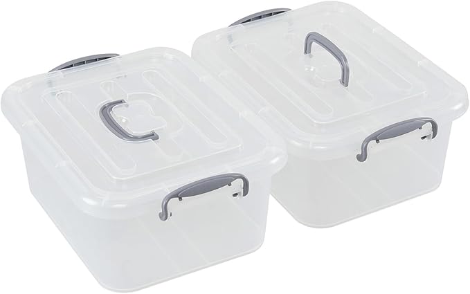 2 Pack Storage Organizer Bins 8 L Latching Box with Handle Stackable Storage Containers for Organizing