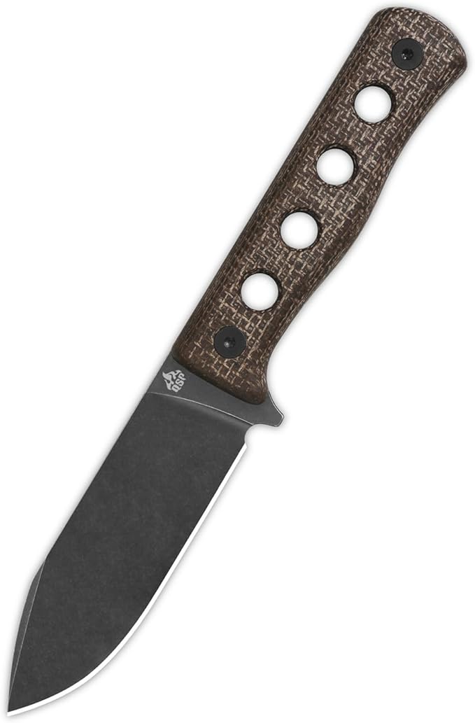 QSP Canary Fixed Blade Knife 4.25 DC53 Black Stonewash Blade Hunting Knives with Kydex Sheath Dark Brown Rough Micarta Handle EDC Knife for Camping Outdoor Hiking Survival