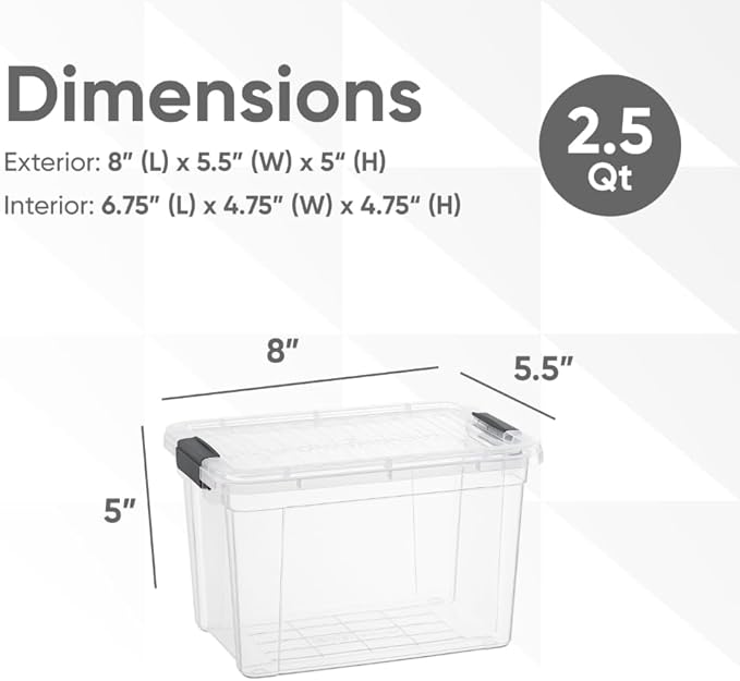 Superio Storage Bins with Lids- 6 Pack 2.5 Qt Clear Boxes for Organizing Stackable Plastic Containers- BPA Free Non-Toxic Odor Free Organizer for Home Office Dorm