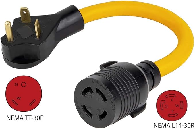 GenInterlock Generator Adapter Cord TT-30P Male to L14-30R Female 30 Amp 3 Prong to 4 Prong Generator Plug Adapter RV Generator Plug to Home Power Inlet