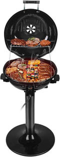 Electric BBQ Grill Techwood 15-Serving Indoor/Outdoor Electric Grill for Indoor &amp Outdoor Use Double Layer Design Portable Removable Stand Grill 1600W (Stand Black BBQ Grills)