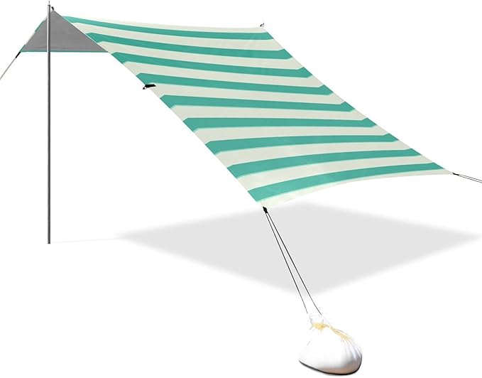 ALAZA Mint Green Stripes Beach Tent Sun Shelter Portable Canopy Sunshade for Outdoor Camping Picnics Backyard Fun 10x9 ft