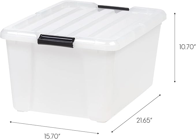 4 Pack 45 Quart Stackable Storage Bins with Lids Large Clear Plastic Containers with Secure Handles Heavy Duty Totes for Garage Pantry Holiday Decor - Space Saving