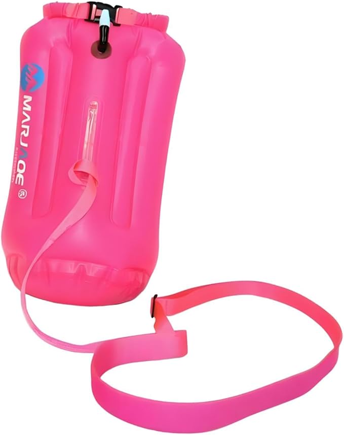 Swim Buoy 20L Sturdy Portable Roll Top PVC Waterproof Storage Bag for Rafting Canoeing Surfing Beach Hiking Rose Red