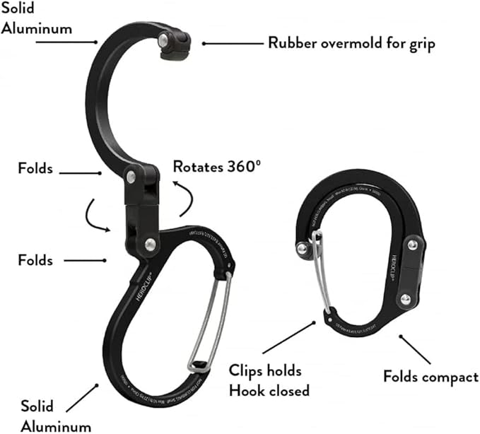 GEAR AID HEROCLIP 360° Swivel Carabiner Gear Clip and Hook (Medium) for Camping Backpack Suitcases and Garage Organization