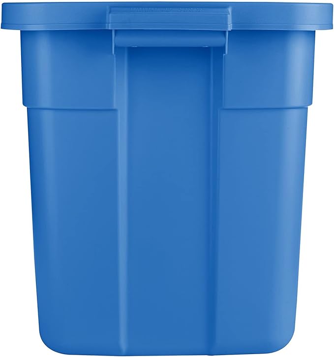 Rubbermaid Roughneck Tote 18 Gal 6 Pack Made in USA Heritage Blue Rugged Plastic Stackable Storage Bins with Lids and Handles