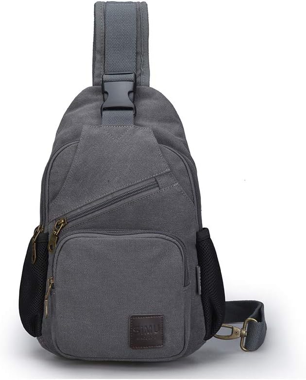 SIMU Sling Bag Pack Canvas Shoulder Sling Backpack Small Crossbody Chest Bag for ipad mini (Large grey)