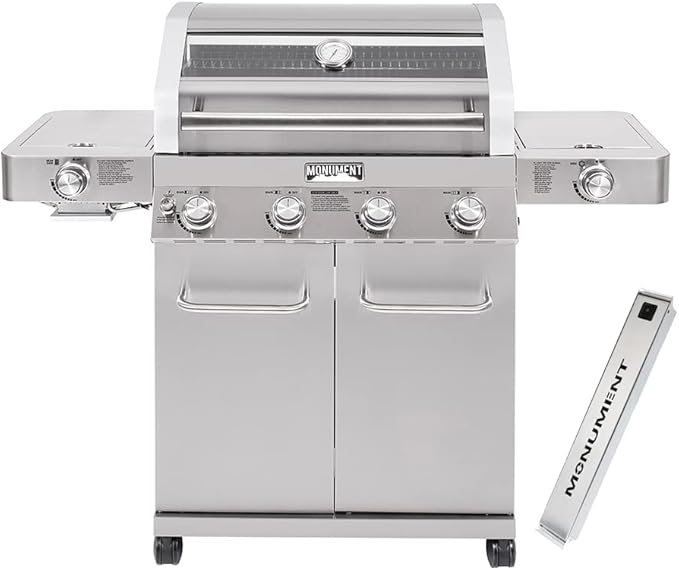 Monument Grills Larger 4-Burner Propane Gas Grills Stainless Steel Cabinet Style with Infrared Side Sear Burners &amp Side Burners with Smoke Box(2 items)