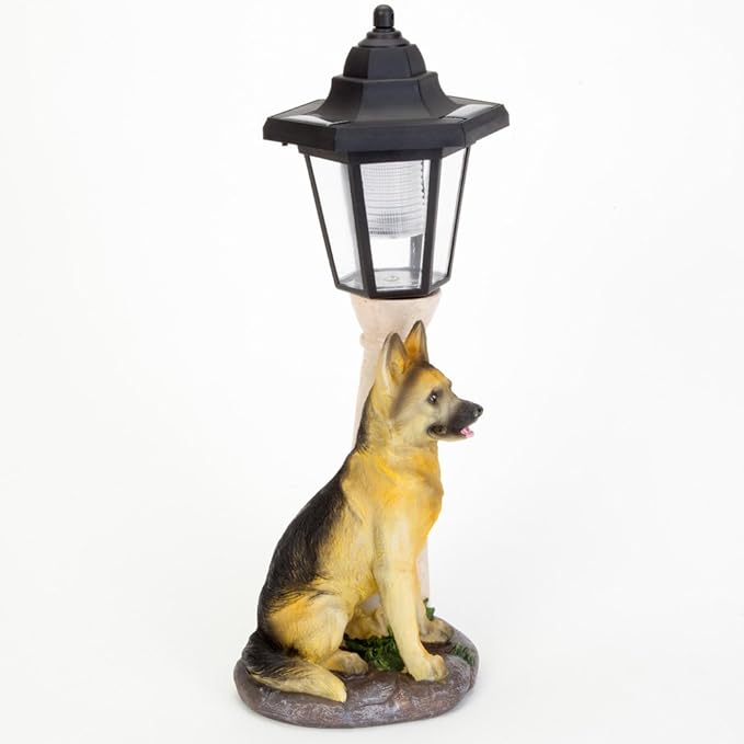 Bits and Pieces - Solar Dog Lantern-Solar Powered Garden Lantern - Resin Dog Sculpture with LED Light (Shepherd) - 13.5