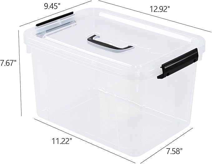 4-Pack 10 L Plastic Storage Bin with Handle Clear Latching Container Box