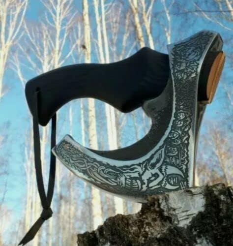 AXE009AM FS Crafts 10.00 Custom Handmade Viking Axe Fist Axe (Palm-Sized) Carbon Steel Hunting Axe Hand Forged Axe Carbon Steel Head Hatchet with Leather Sheath Outdoors Fishing Camping Knife