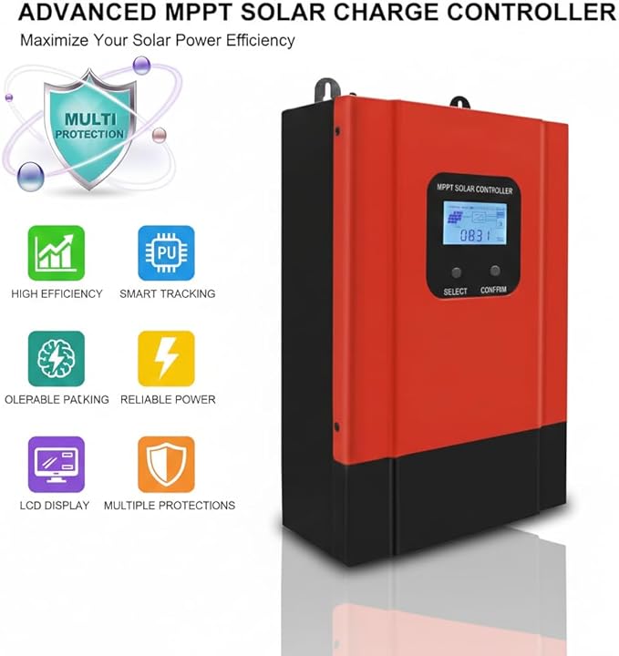 30A MPPT Solar Charge Controller 12V/ 24V/36V/48V Solar Panel Charge Controller Intelligent Regulator for FLD/LiFePO4/SLD/GEL/AGM with Dual USB Port Auto Parameter LCD Display