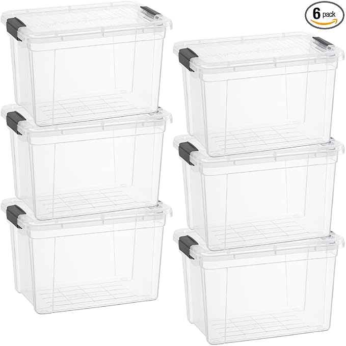 Superio Storage Bins with Lids- 6 Pack 2.5 Qt Clear Boxes for Organizing Stackable Plastic Containers- BPA Free Non-Toxic Odor Free Organizer for Home Office Dorm