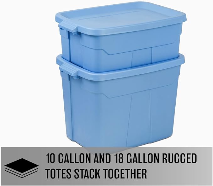CX Rugged Tote 10-Gallon Heavy Duty Storage Bins with Lids Stackable Plastic Storage Bins with Weather-Resistant Design Home Organization 4 Pack (8.8H x 24.2W x 16.2D)