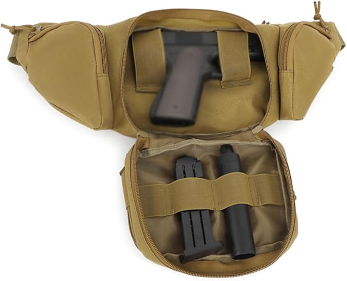 AIIHUA Tactical Fanny Pack for Concealed Carry EDC Waterproof Waist Pack with Laser-Cut MOLLE Panel Fits Full Size Pistols (Glock 17/Sig P320/M&ampP9) &amp Outdoor Gear Molle Tactical Waist Bag