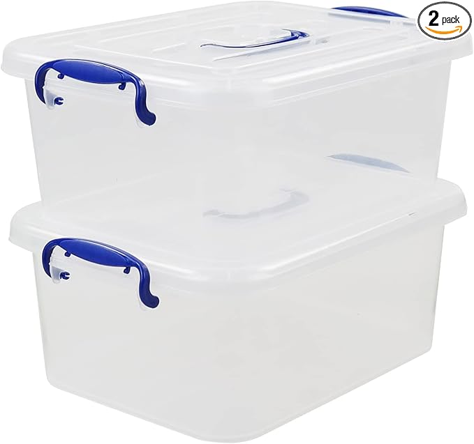 8 L Clear Plastic Storage Box with Handles 2 Packs