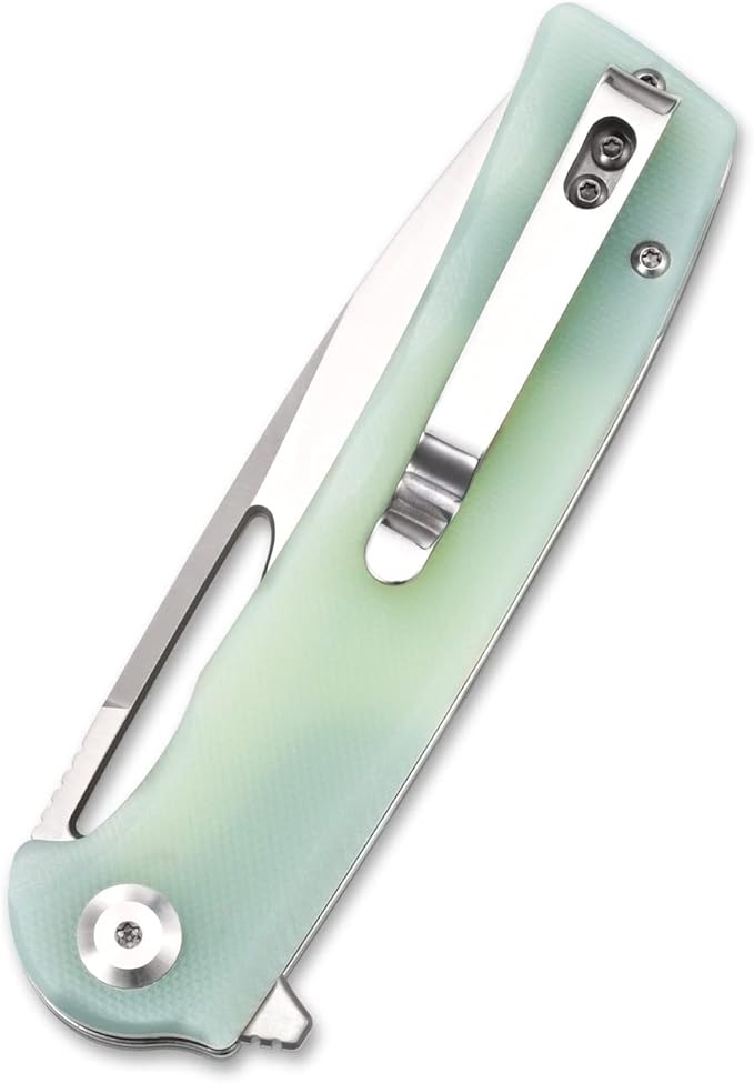 Sitivien ST126 Folding KnifeD2 Satin Blade+G10 HandlesLiner LockDeep Carry Pocket Clip for Outdoor and EDC(Jade)