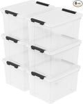 Sandmovie 6 Pack 22 Quart Clear Plastic Storage Bins with Wheels &amp Latching Lids - Stackable Organizer for Home Dorm Office &amp Pantry