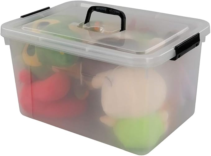 Begale 17.5 Quart Plastic Large Storage Container Clear Latch Bin with Handle and Lid 4-Pack