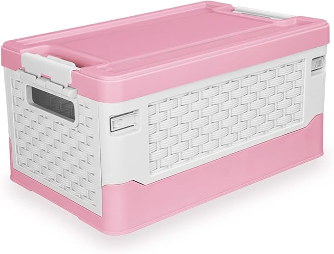 TOPCJ Foldable Storage Bins with LidsCloset OrganizerStackable Plastic Storage Containers with Secure Latching BucklesPerfect Storge Box Organization for Homehome Office(Pink)