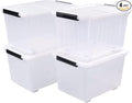 4 Packs 30 L Stackable Plastic Storage Bins with Lids and Wheels Latching Clear Storage Container Box