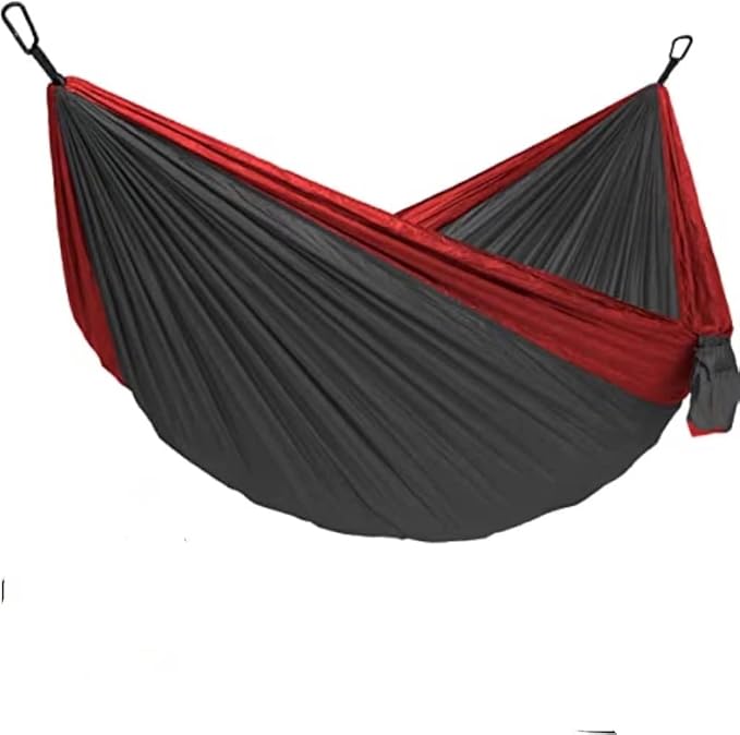 Double Camping Hammock Portable Indoor Outdoor Tree Hammock with 2 Hanging StrapsLightweight Nylon Parachute Hammocks for Backpacking Travel(Charcoal/Red)