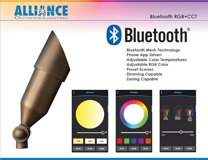 Alliance Outdoor Lighting BL200-BT Bluetooth Bullet Light Integrated LED Bluetooth Landscape Lighting Dimmable Path Spotlight Solid Brass with Aged Brass Finish 7.25 in x 2.5 in x 1.75 in