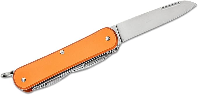 Fox Knives Vulpis FX-VP130-SF5 Slipjoint EDC Pocket Knife 5-in-1 Multitool - 2.17in Blade Hacksaw Bottle Opener Can Opener Scissors Flat Head Screwdriver - Every Day Carry (Orange)
