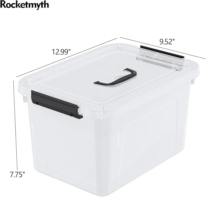 12 Quarts Clear Latching Bins with Lids Plastic Storage Tote Box with Handle 6 Packs