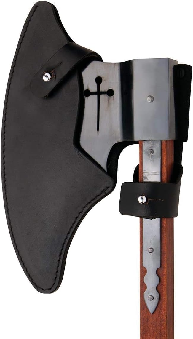 Windlass Hand-Forged Crusader Axe – High Carbon Steel Head with Pierced Cross Leather Grip &amp Cover 30 Medieval Battle Tomahawk for Hunting &amp Camping