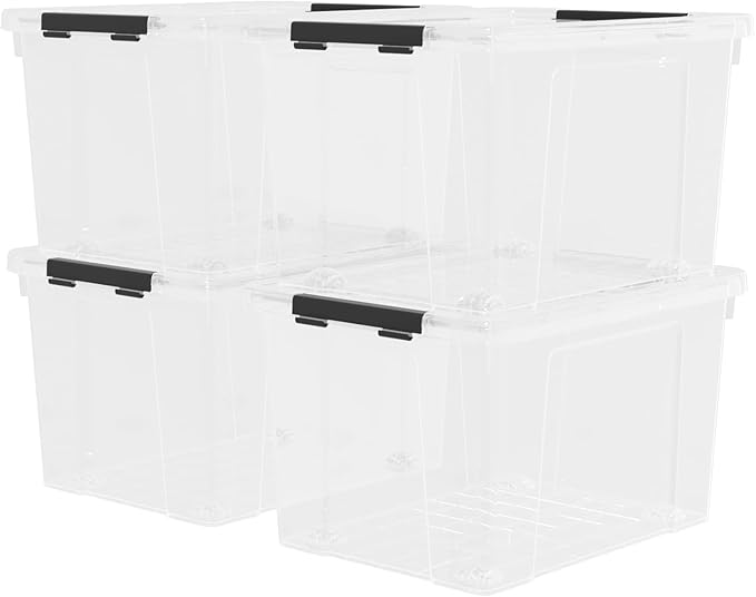 40 Quart Plastic Storage Bin with Lid Clear Storage Tote Bin Pack of 4