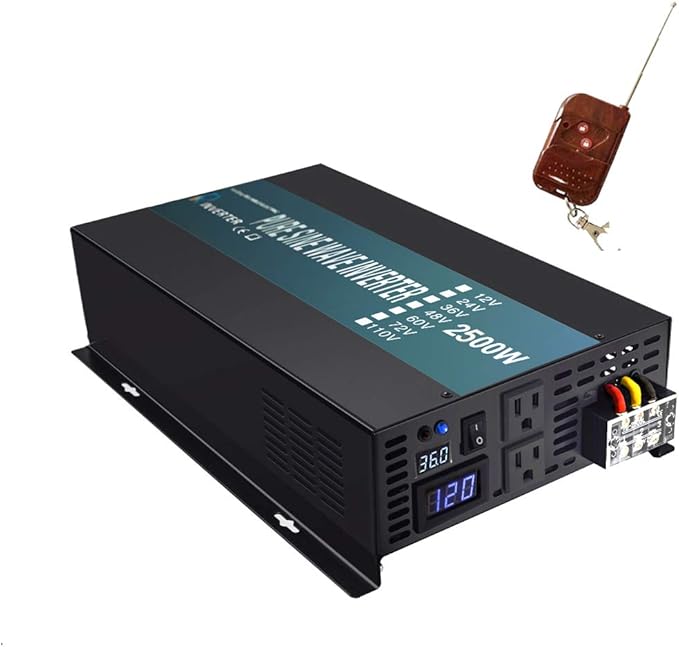 WZRELB 2500W 36V 120V Pure Sine Wave Power Inverter with Remote Control2 AC OutletsCar InverterRBPRC-250036