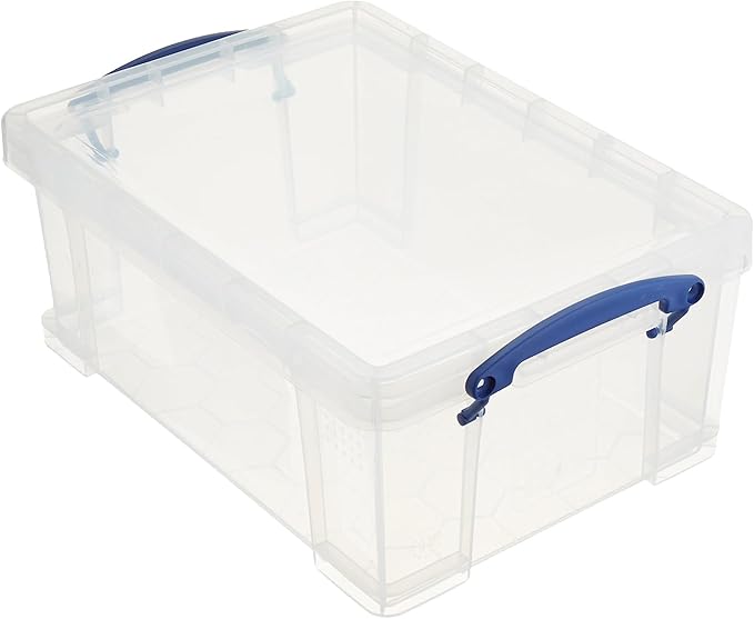 Really Useful Box 9 Liter Plastic Stackable Storage Container with Snap Lid &amp Built-in Clip Lock Handles for Home or Office Organization Clear