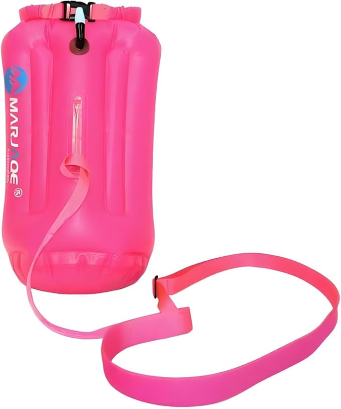 Swim Buoy Waterproof Dry Bag Lightweight Versatile Roll Top Sack 20L for Snorkeling Paddling Canoeing Sailing Boating Rose Red