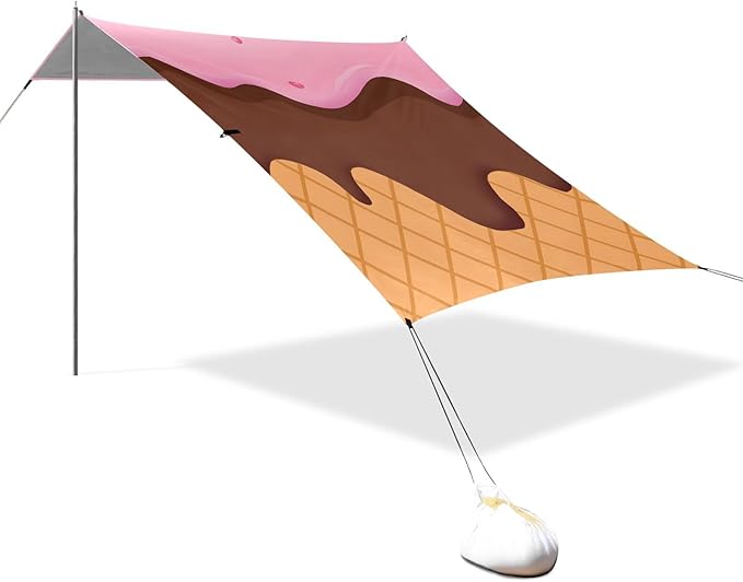 ALAZA Pink Ice Cream Beach Tent Sun Shelter Portable Canopy Sunshade for Outdoor Camping Picnics Backyard Fun 10x9 ft