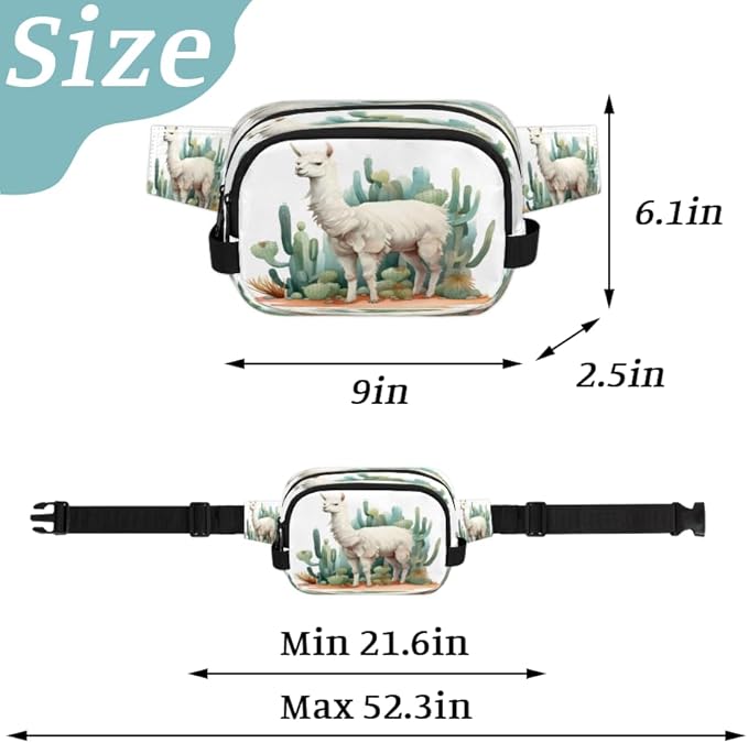 Cute Alpaca Cactus Waterproof Fanny Pack for Women Men Adjustable Waist Bag with Double Zipper Pockets Lightweight Square Hip Pack for Running Travel Hiking Workout Cycling