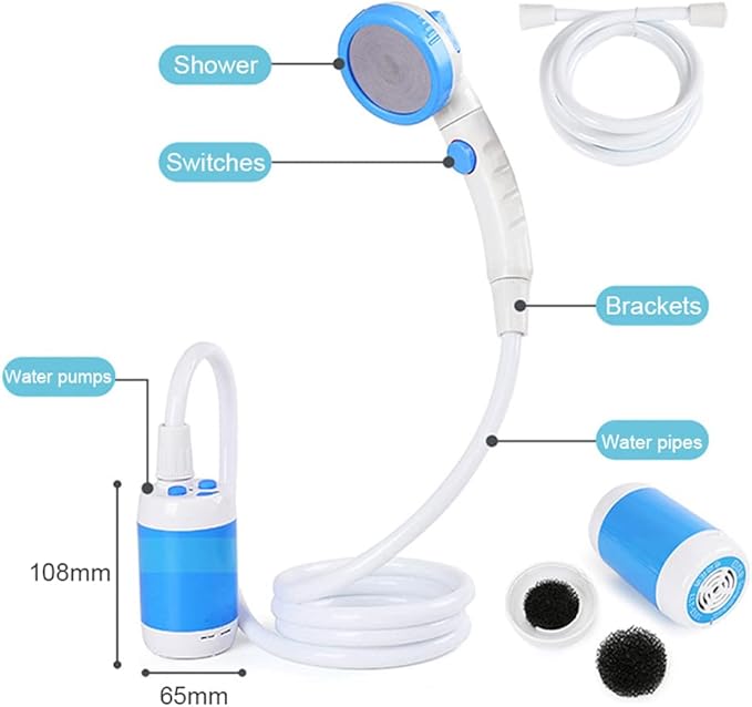 Ejoyous Portable Camping Shower Outdoor Electric Shower with Rechargeable Handheld Showhead Portable Shower for Hiking Pet Cleaning Watering and Beach Washing