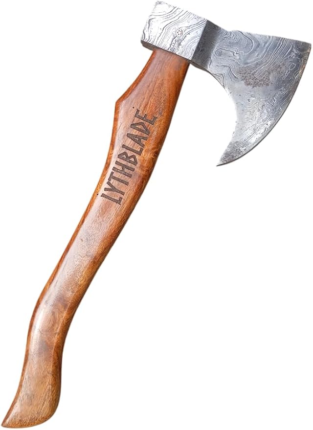 LYTHBLADE Handmade Damascuss Steel Axe Gift Forged Damascus Steel Vintage Axe with Rose Wood Shaft Viking Bearded Camping Axe
