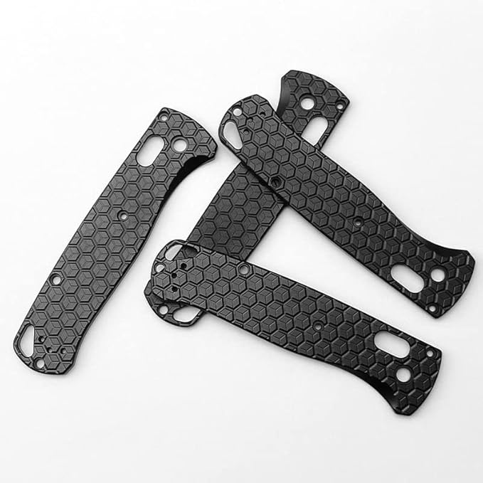 1 Pair Custom Aluminum Alloy Scales Fits for Bugout 535 Non Slip Handle Patch with Hexagonal Pattern DIY Accessory(Black)