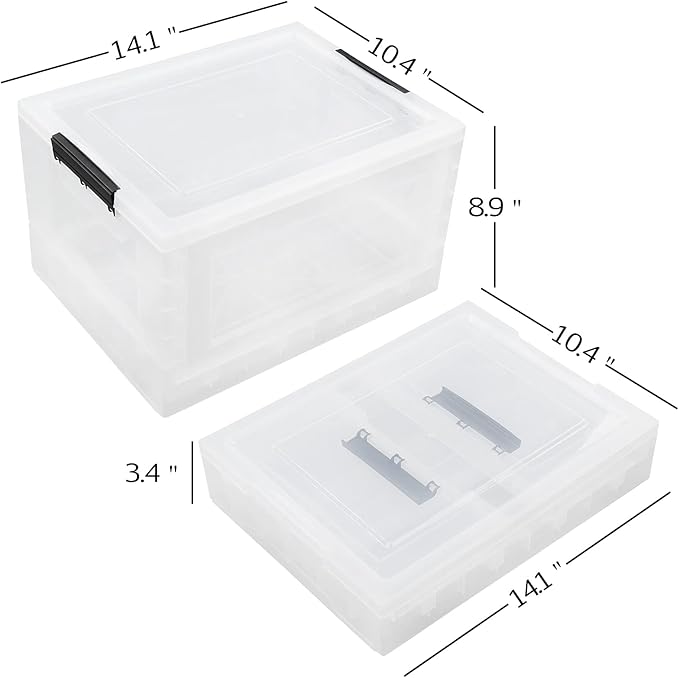 Pekky 16L Collapsible Storage Box with Lid 2 Packs Stackable Folding Bin Clear