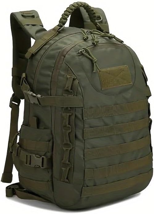 9.25gal Men'S Tactical Backpack - Durable Polyester Sports Bag with Multiple Compartments for Camping Hiking &amp Safari Olive Green Zip Closure Independence Day &amp Easter Gift Idea Camping B