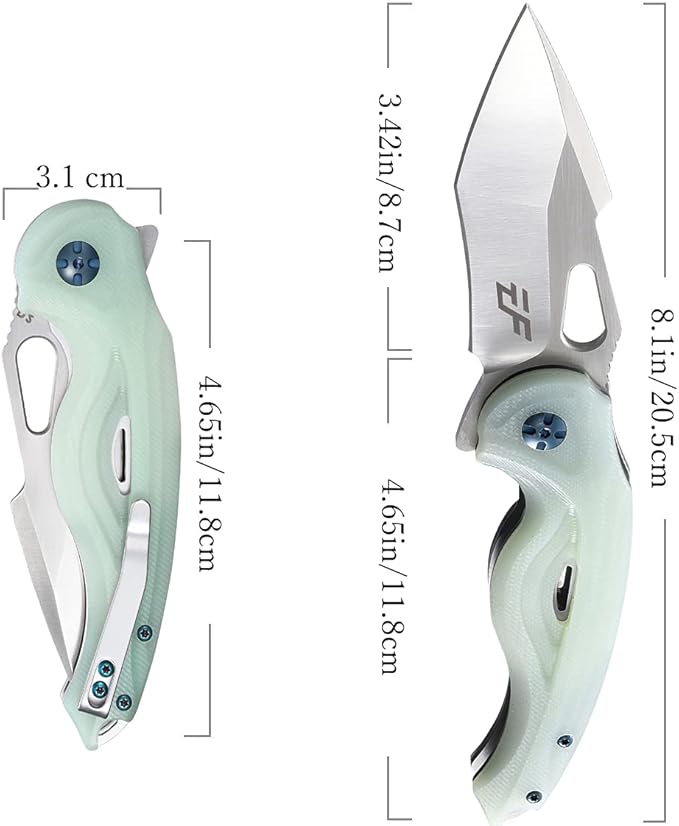 Eafengrow EF936 Pocket KnifeG10 Handle D2 Steel Blade Knife with Ball Bearing Safe Open Flipper Knife EDC Tool Knives for Camping Survival Hiking (jade)