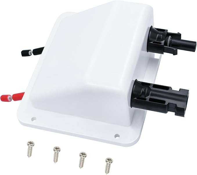 Solar Cable Entry Gland with 0.33Ft 10AWG Solar Extension Cable UV Resistance Dual Solar Junction Box with Connectors on RV Boat Van Camper(White)