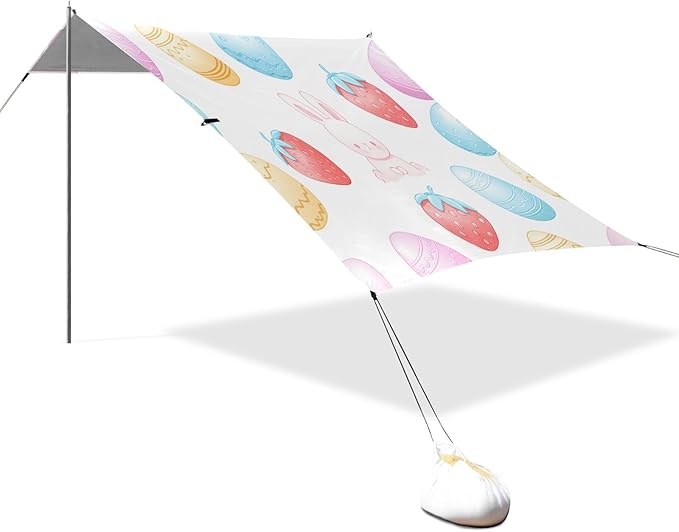 xigua Easter Bunny Beach Tent Sun Shelter with Carrying Bag - Silver Coated Oxford Fabric Beach Canopy for Beach Camping Fishing - Includes Windproof Ropes Sandbags &amp Stakes